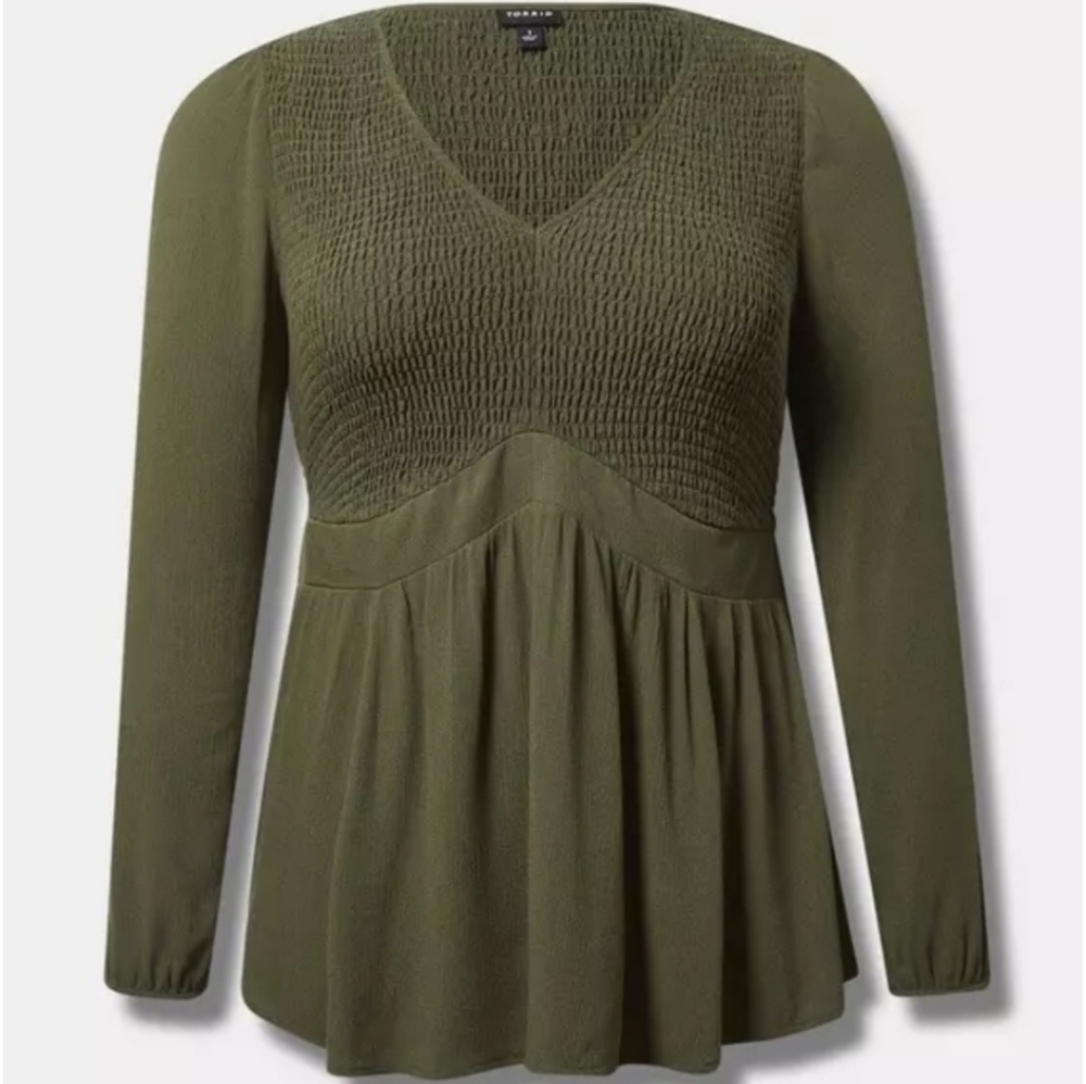Torrid Size 0 Olive Green Smocked Blouse